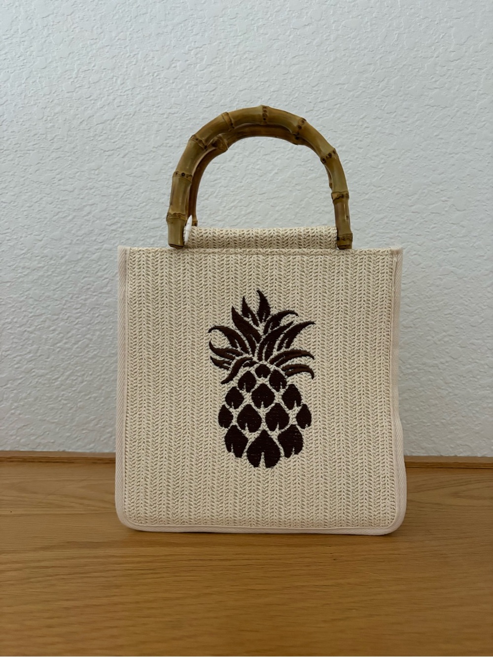 NWT Tommy Bahama Pineapple Embroidered Cream Mini Tote Bag